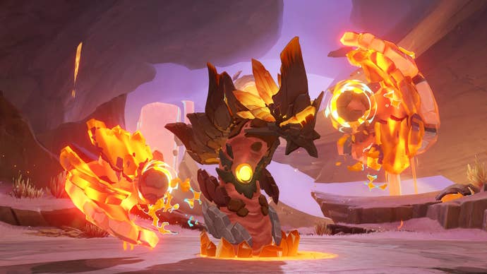 The Lava Dragon Statue boss in Genshin Impact.