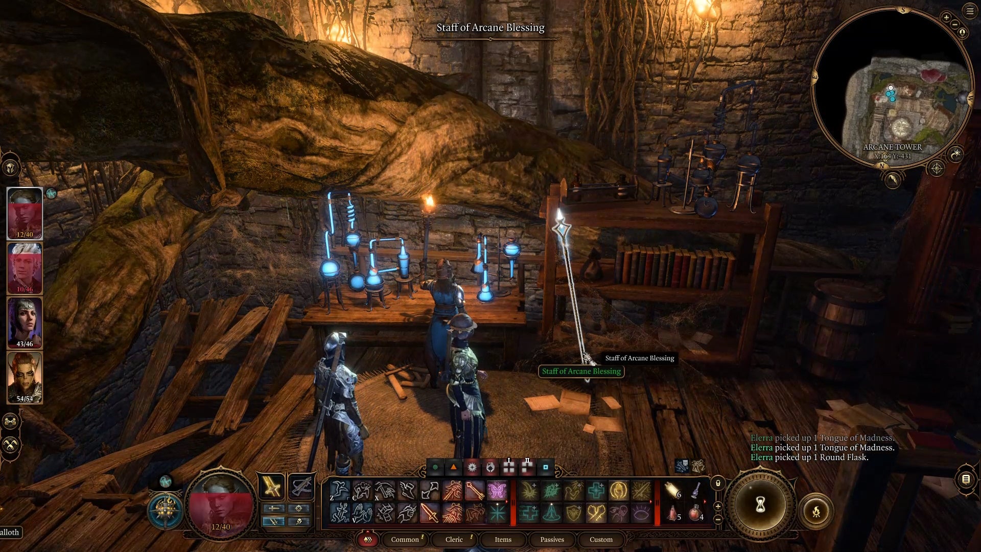 Cursor on the staff of arcane blessing which is next to a desk and bookcase.