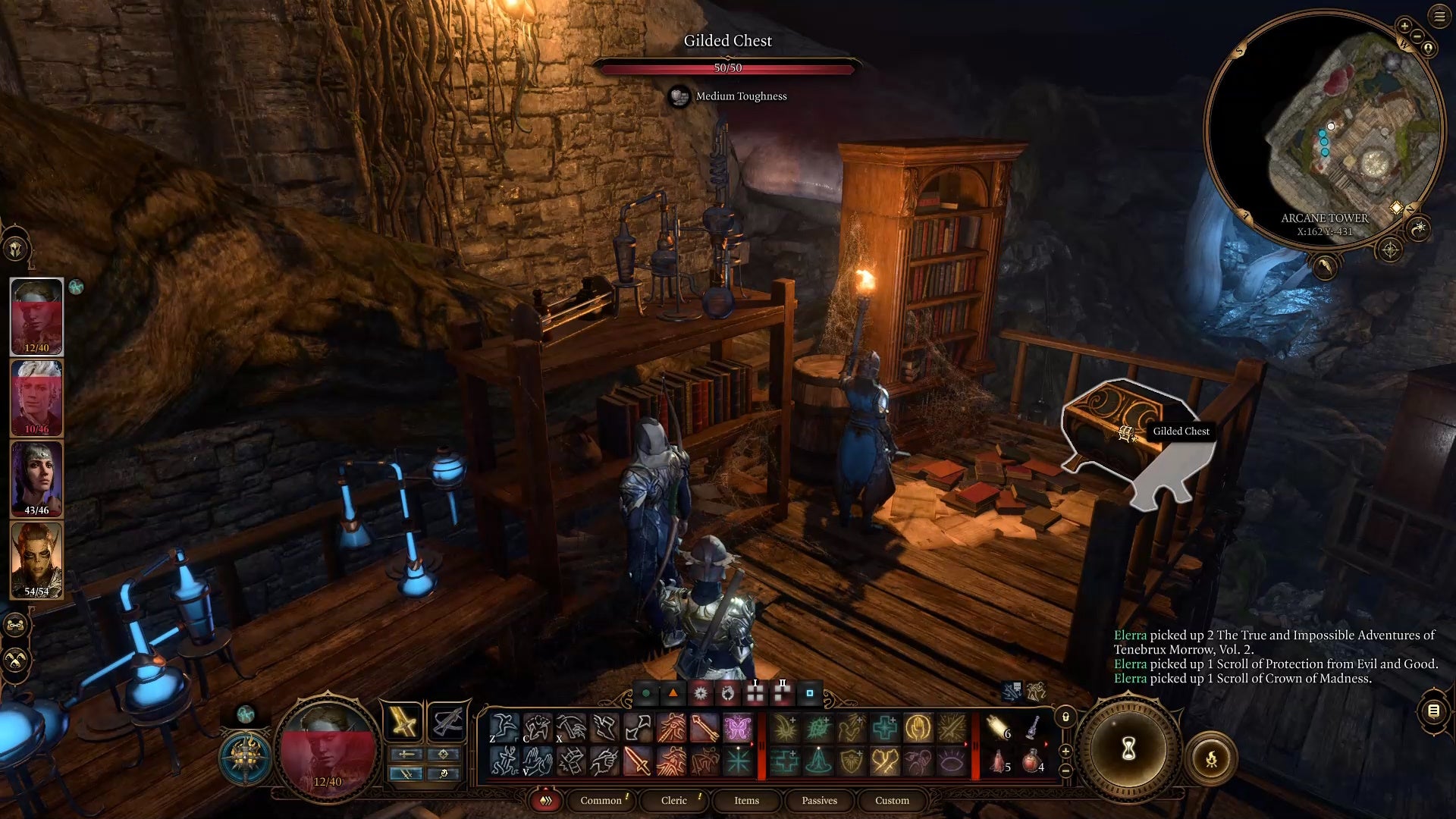 Cursor on a gilded chest which is by a bookcase and desk in the foreground.