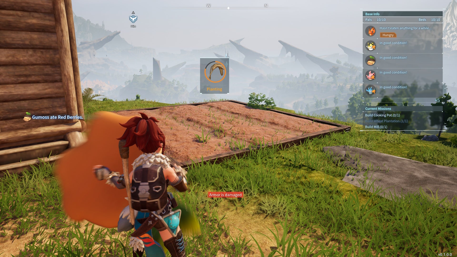 A Palworld character stands by a Wheat Plantation as seeds are planted.