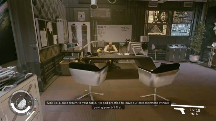 first person view of looking at lon anderssen behind a desk