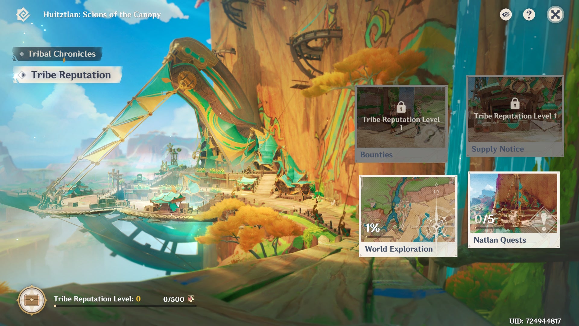 The Scions of the Canopy Repuation menu in Genshin Impact.