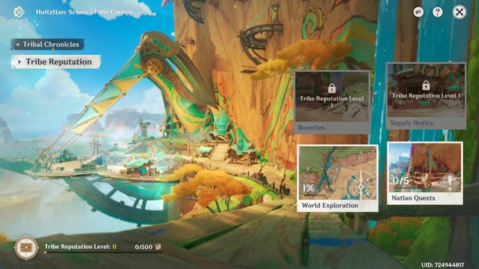 The Scions of the Canopy Repuation menu in Genshin Impact.