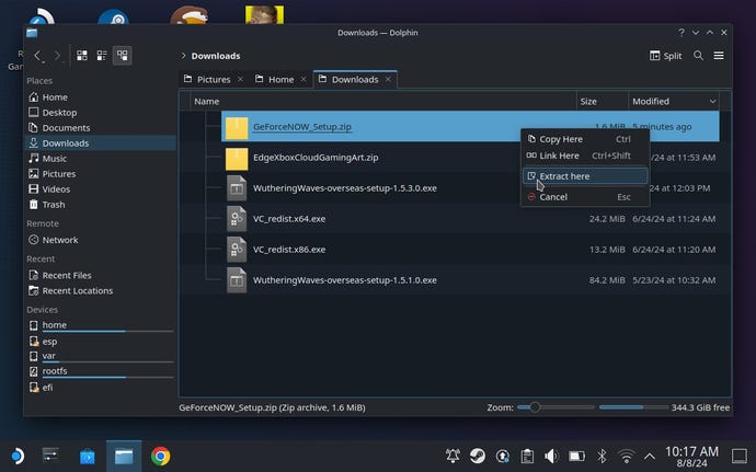 How to install GeForce Now on the Steam Deck step 3: Extract the zipped folder in your downloads folder.