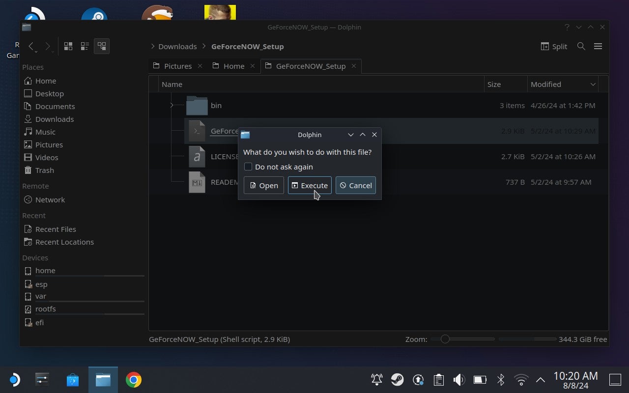 How to install GeForce Now on the Steam Deck step 4: Open the unzipped folder and execute the installation script. - 8
