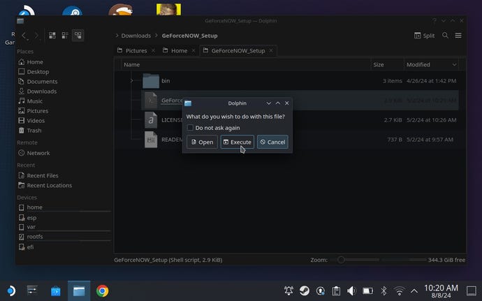 How to install GeForce Now on the Steam Deck step 4: Open the unzipped folder and execute the installation script.
