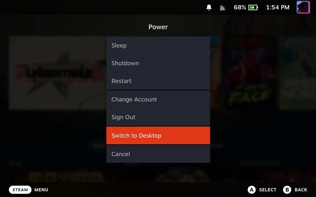 Step 2 of how to install Hytale on the Steam Deck: switch to Desktop Mode. - 4