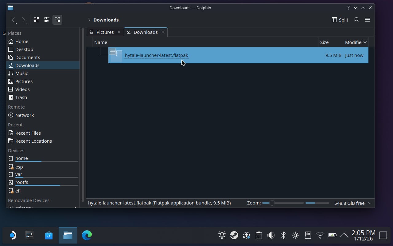 Step 5 of how to install Hytale on the Steam Deck: Open the Hytale Launcher Flatpak. - 7