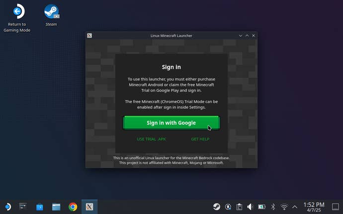 Step 4 of how to install Minecraft Bedrock on Steam Deck.