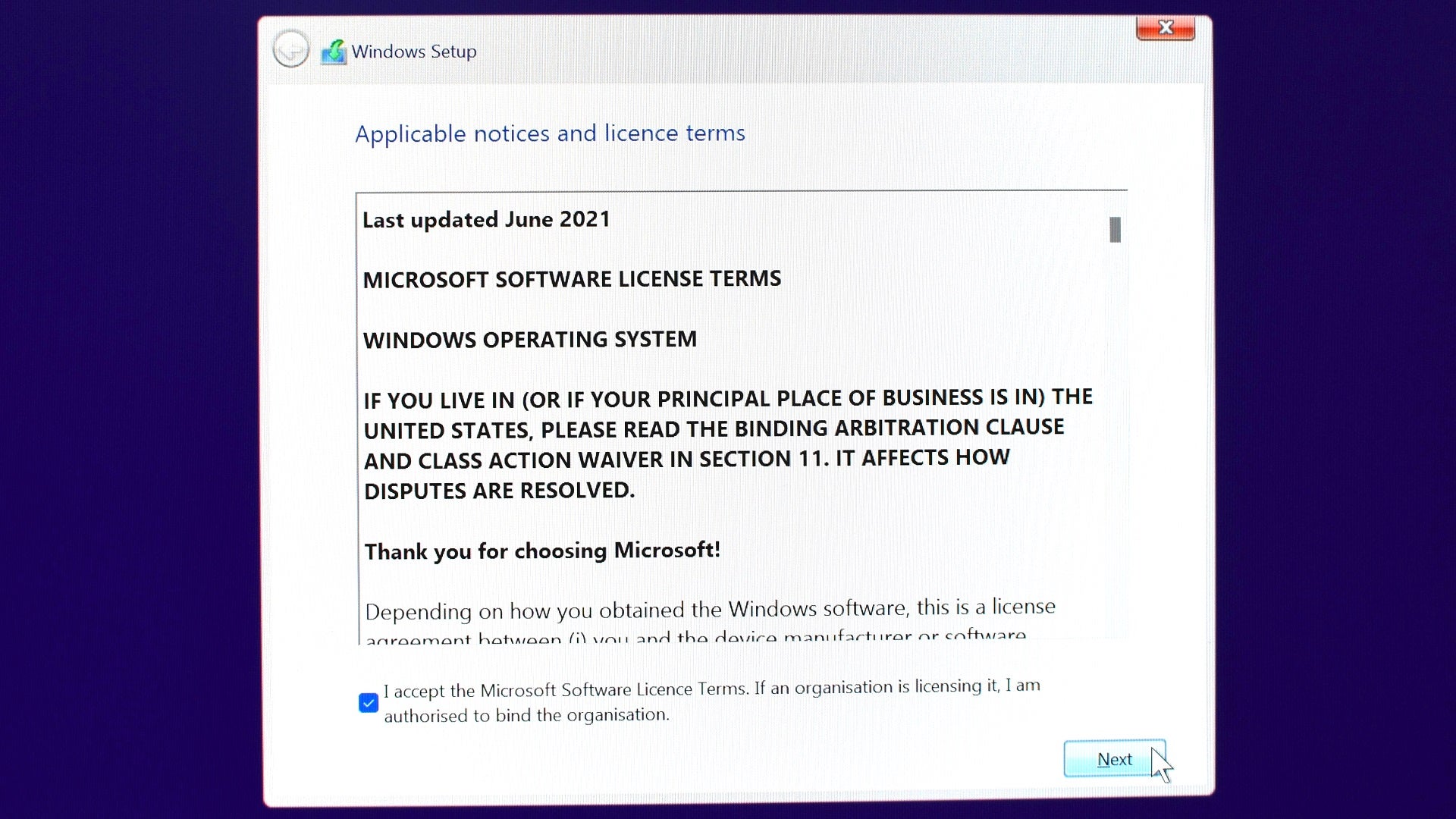 Step 3 of how to install Windows: Enter your product key if you have one, or click ‘I don’t have a product key’. Select the version of Windows you&rsquo;re installing, agree to the license terms then click &lsquo;Next&rsquo;.