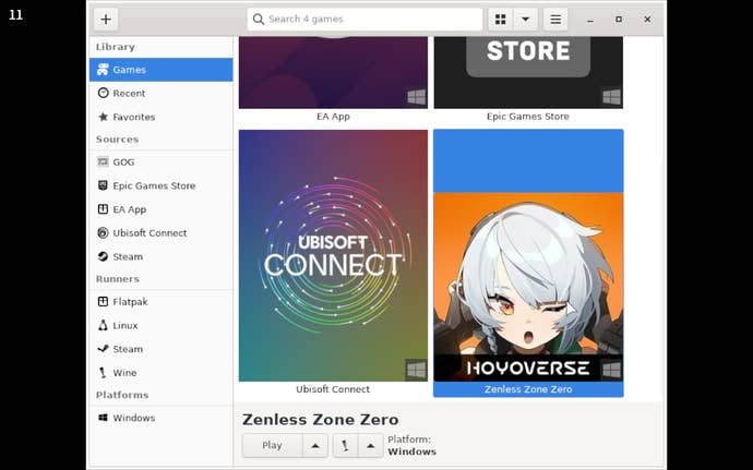 Step 8 of how to install Zenless Zone Zero on Steam Deck: Reboot into Gaming Mode, then launch Lutris. Launch Zenless Zone Zero from here.