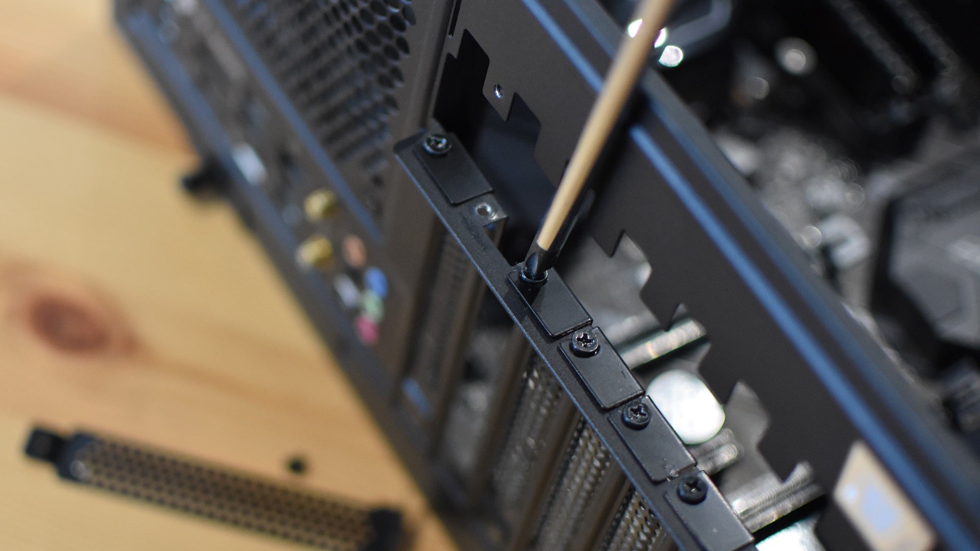 Step 1 of how to install a graphics card (GPU): Remove the metal slot covers at the rear of your case, in line with where the card will sit in the motherboard&rsquo;s PCIe x16 slot.