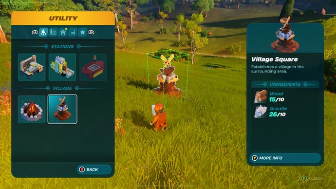 build menu while placing a village square item on grass in fortnite lego