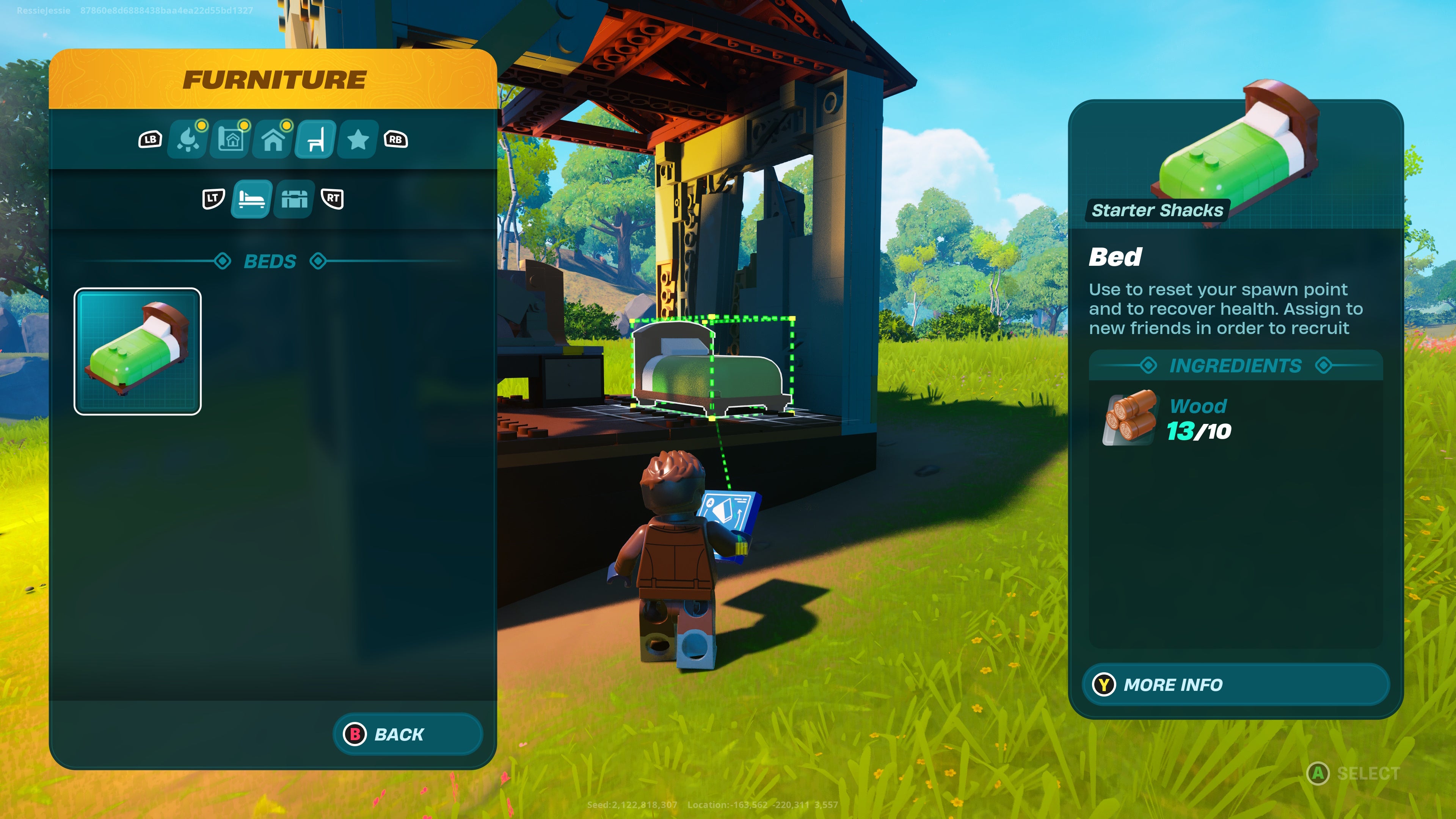 build menu while placing a bed inside a shack in fortnite lego