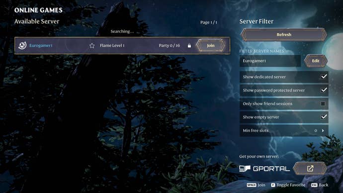 One dedicated server showing after searching for it in Enshrouded.