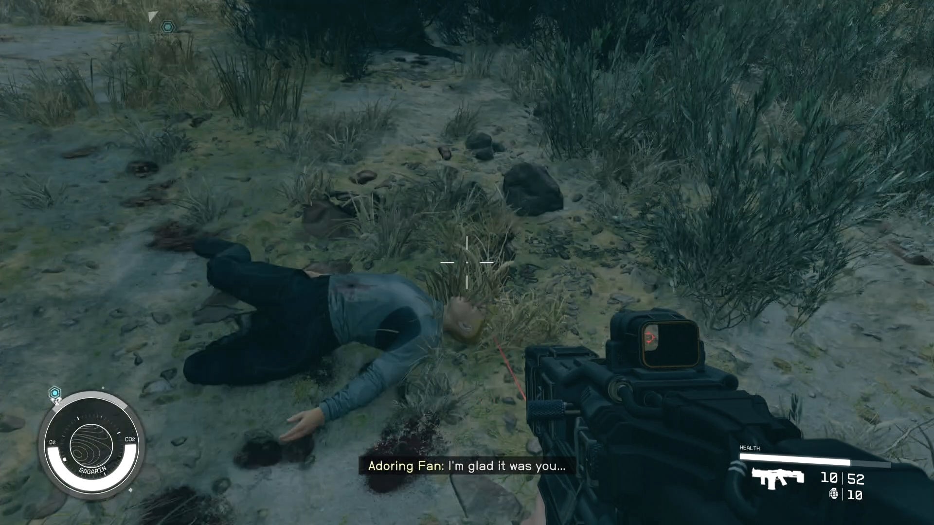 first person view of looking at the adoring fan&rsquo;s corpse