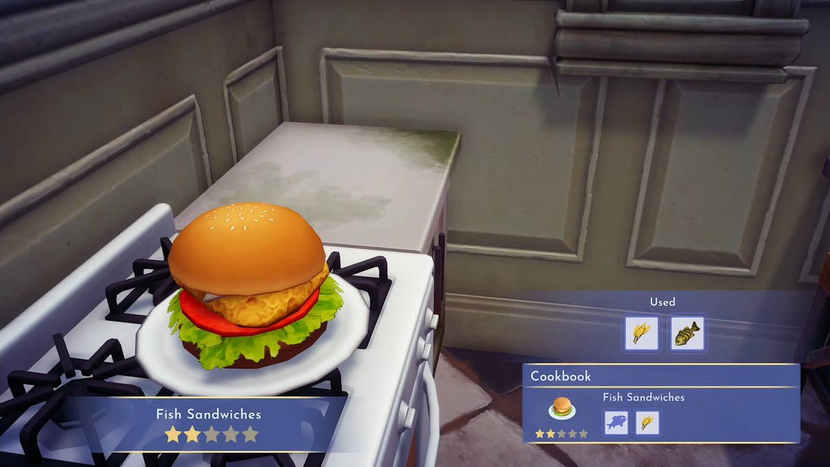 How to make crudites and fish sandwiches in Disney Dreamlight