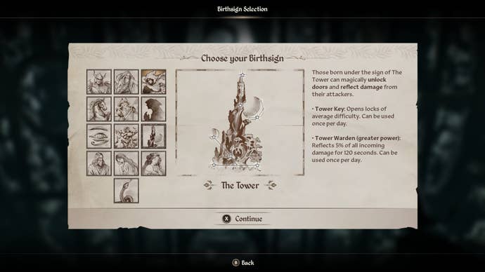 The Tower Birthsign in Oblivion Remastered.