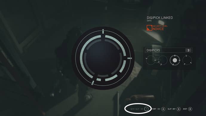 the auto slot option circled in the lockpicking minigame screen