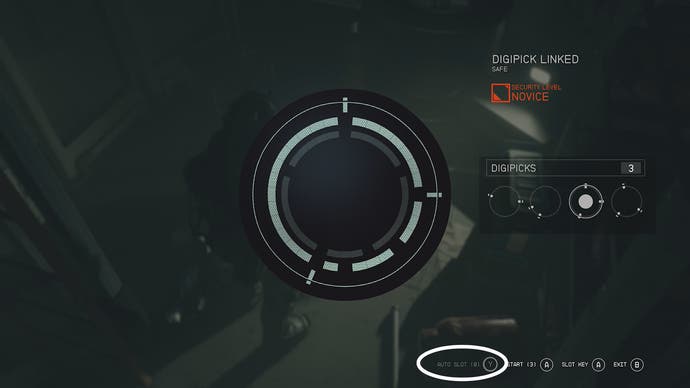 the auto slot option circled in the lockpicking minigame screen