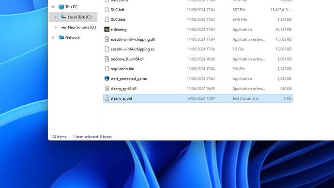 Step 5 of how to enable Elden Ring ultrawide support: In the Game folder, create a new text document named steam_appid.