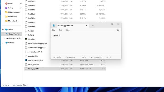 Step 6 of how to enable Elden Ring ultrawide support: Open steam_appid and write 1245620, then save and close.