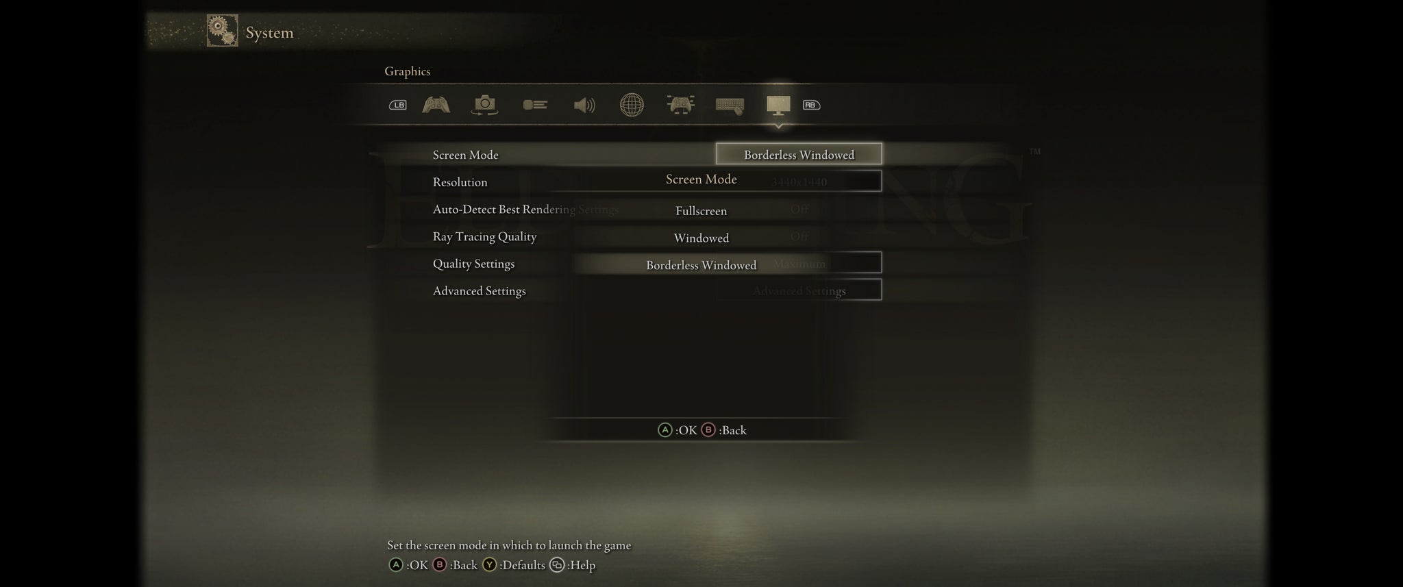 Step 8 of how to enable Elden Ring ultrawide support: Set the game's graphics options to use Borderless Windowed mode and your monitor's native resolution. - 10