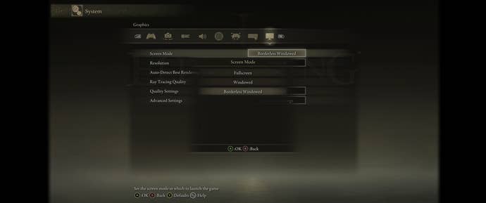 Step 8 of how to enable Elden Ring ultrawide support: Set the game’s graphics options to use Borderless Windowed mode and your monitor’s native resolution.