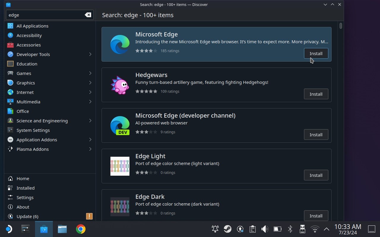 Step 3 of how to play Game Pass games on the Steam Deck: Search for an install Microsoft Edge. - 6