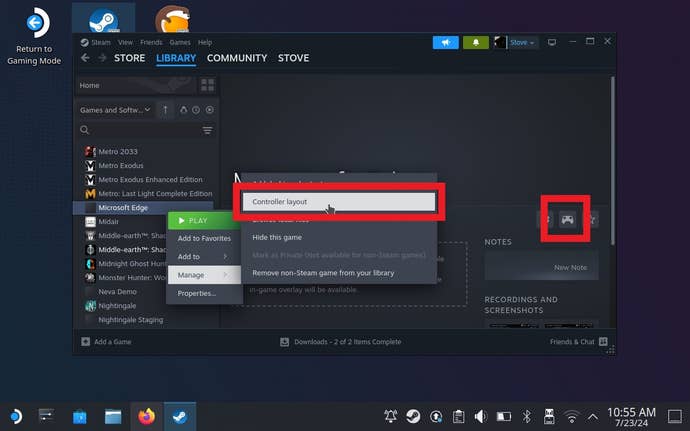 Step 9 of how to play Game Pass games on the Steam Deck: Open Steam’s Controller Settings for Microsoft Edge.