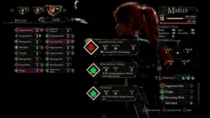 Maelle’s Pictos menu in front of Goblu in Clair Obscur Expedition 33.