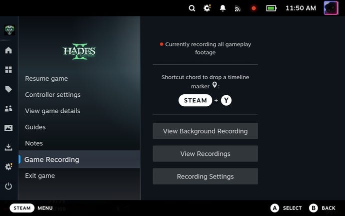 Step 3 of how to record clips on the Steam Deck in the background: Start playing a game and Steam will begin recording automatically.