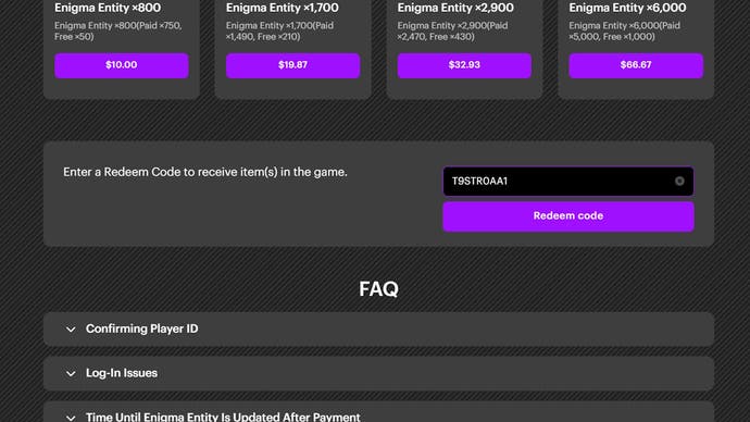 Entering a redeem code online for Tribe Nine.