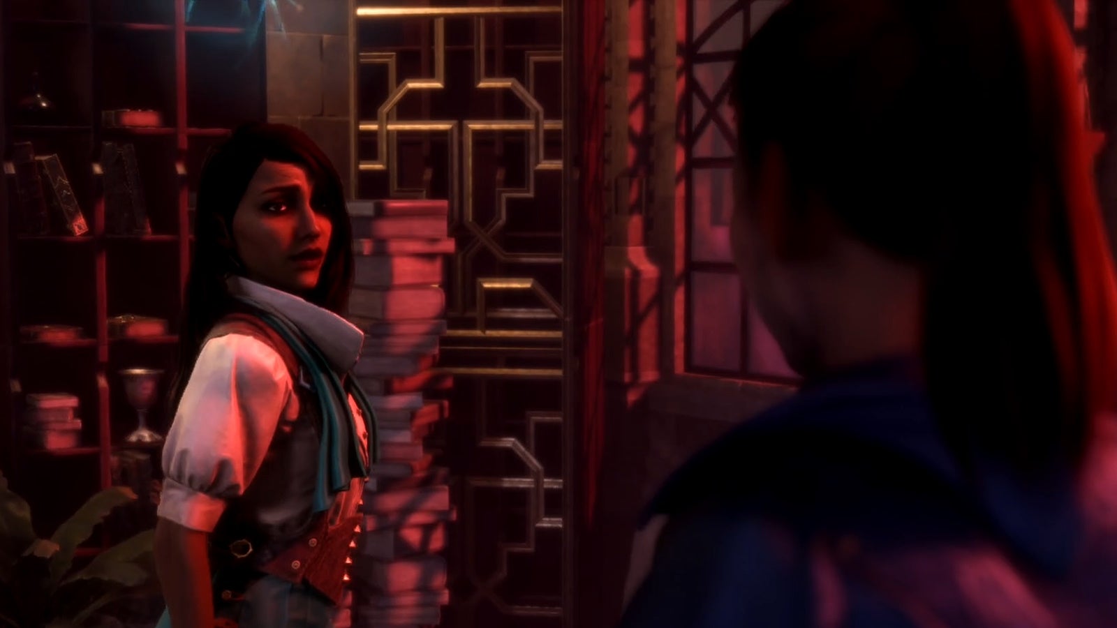 Neve looking at Rook in Dragon Age The Veilguard.