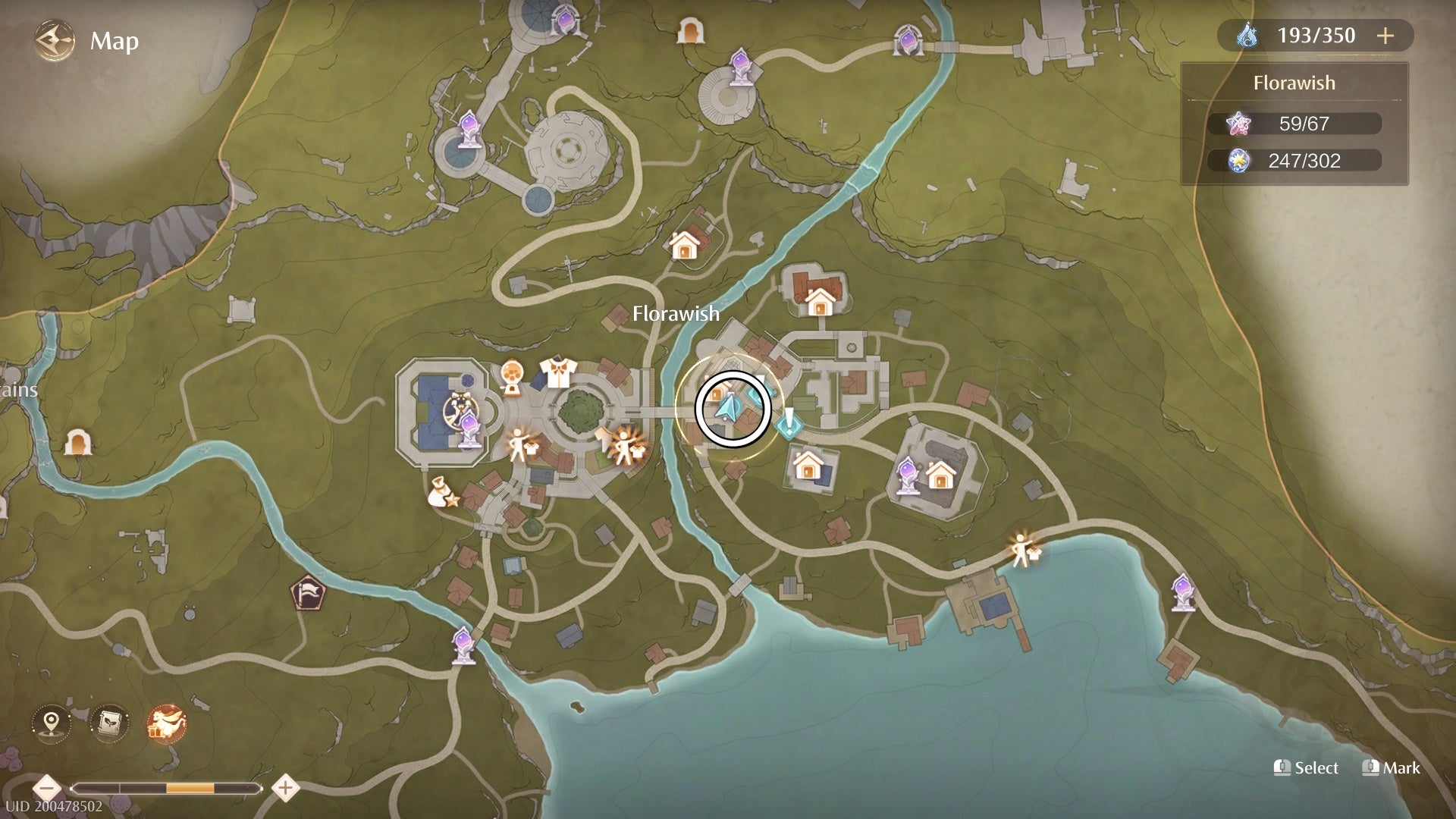 Circled map view of the Friendship Glow Kindled Inspiration quest start in Infinity Nikki.