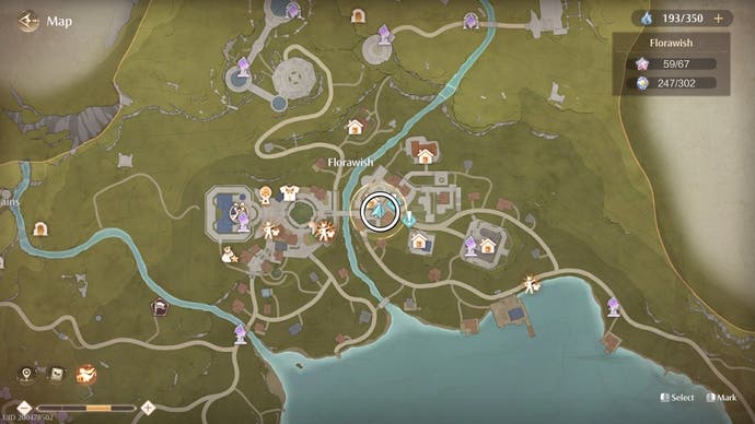 Circled map view of the Friendship Glow Kindled Inspiration quest starting in Infinity Nikki.