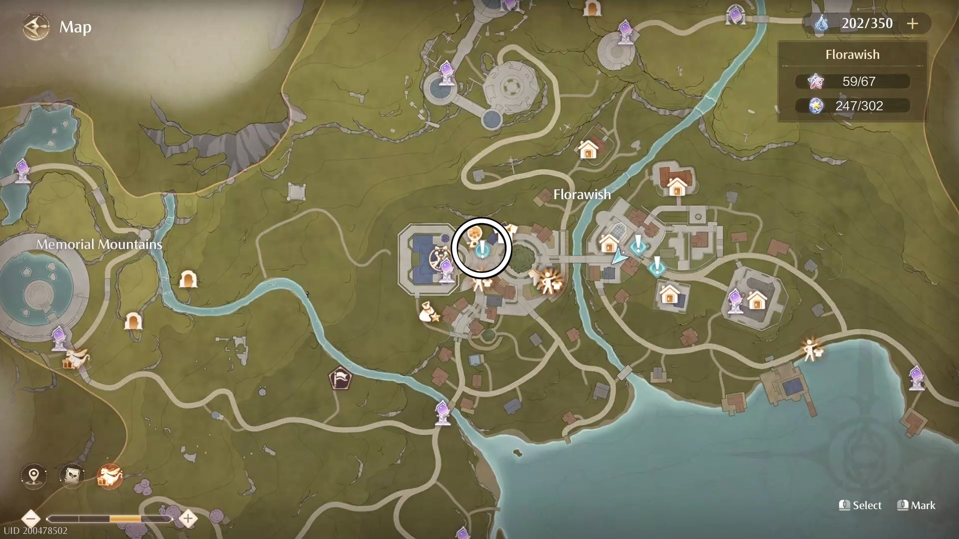 Circled map of The Floof Triplets Photo Investigation quest location in Infinity Nikki.