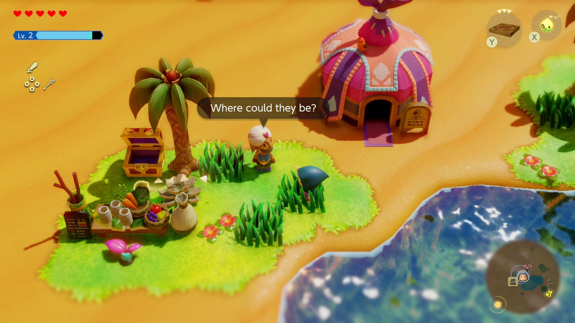 Zelda standing in the Gerudo Desert Oasis area in Zelda Echoes of Wisdom.