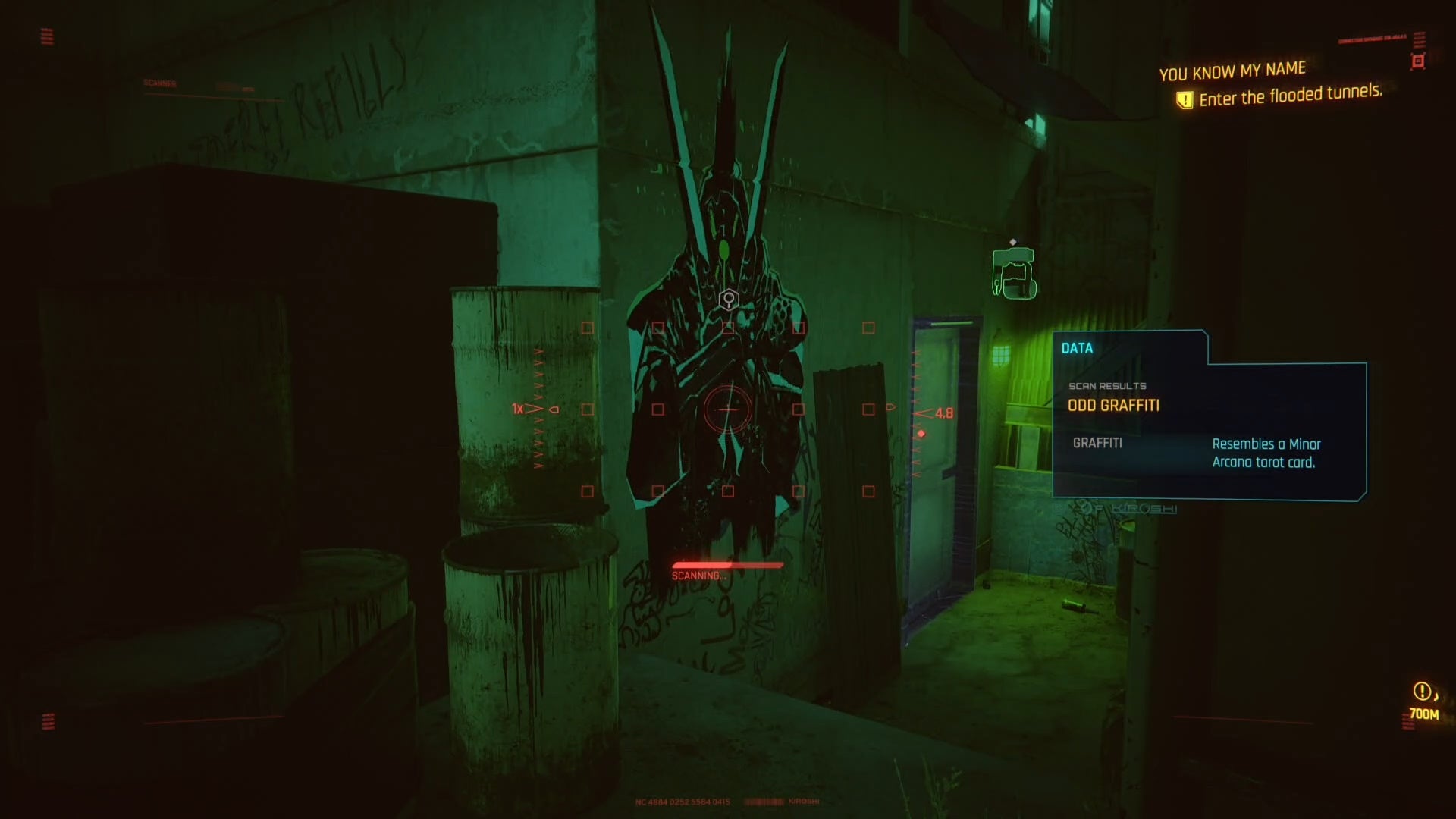 first person view of scanning the king of swords tarot graffiti