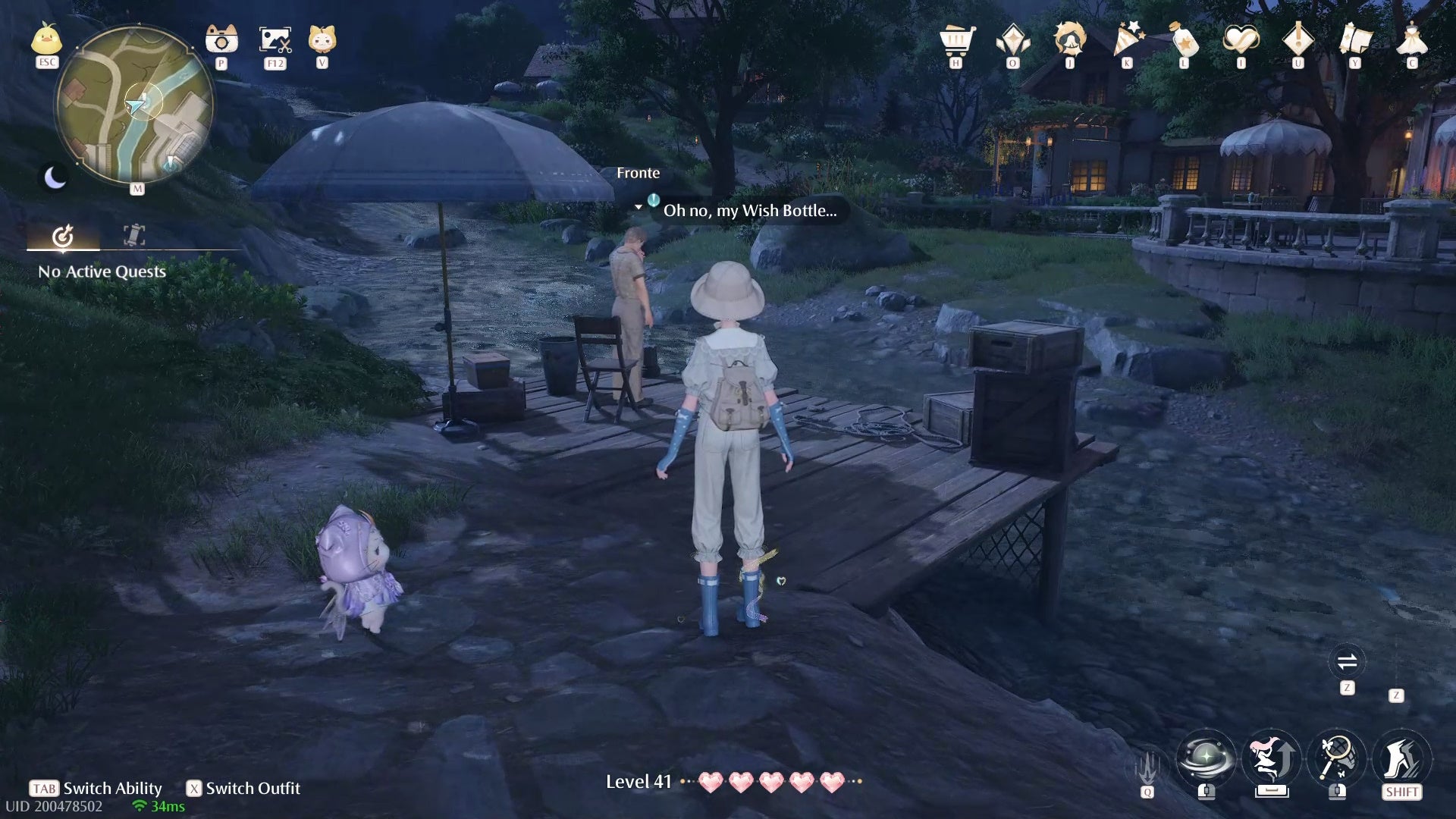 Nikki looking at Fronte fishing by the river in Infinity Nikki.