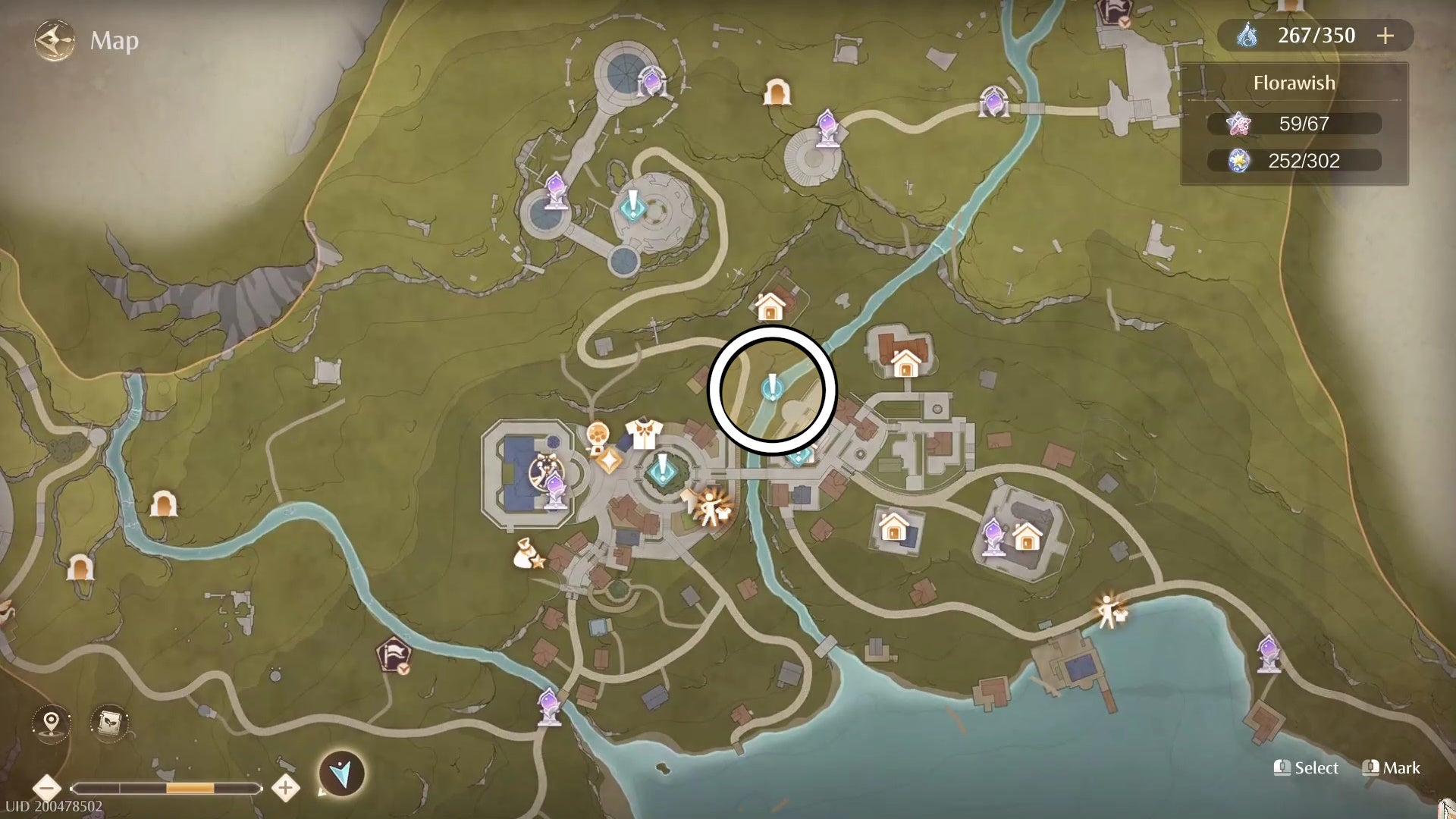 Circled map location of Fronte for the Wrong Bottle Photo Investigation in Infinity Nikki.