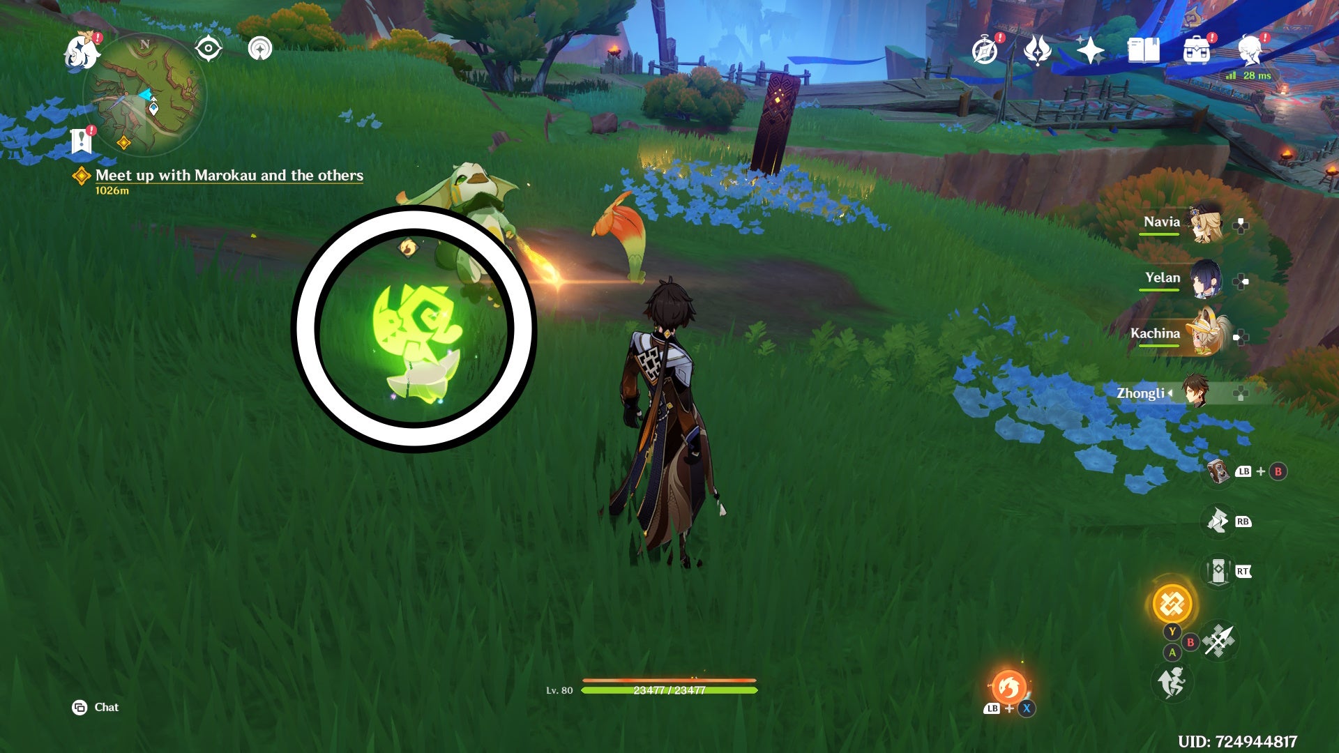 A white circle showing a Spiritsconce in Genshin Impact.