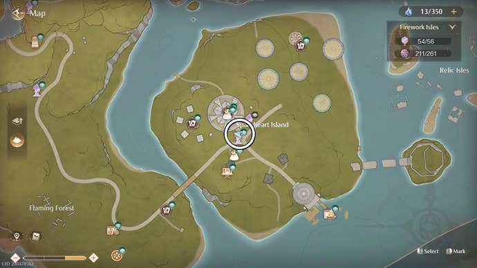 Circled map view of Scintillada’s location in Infinity Nikki.