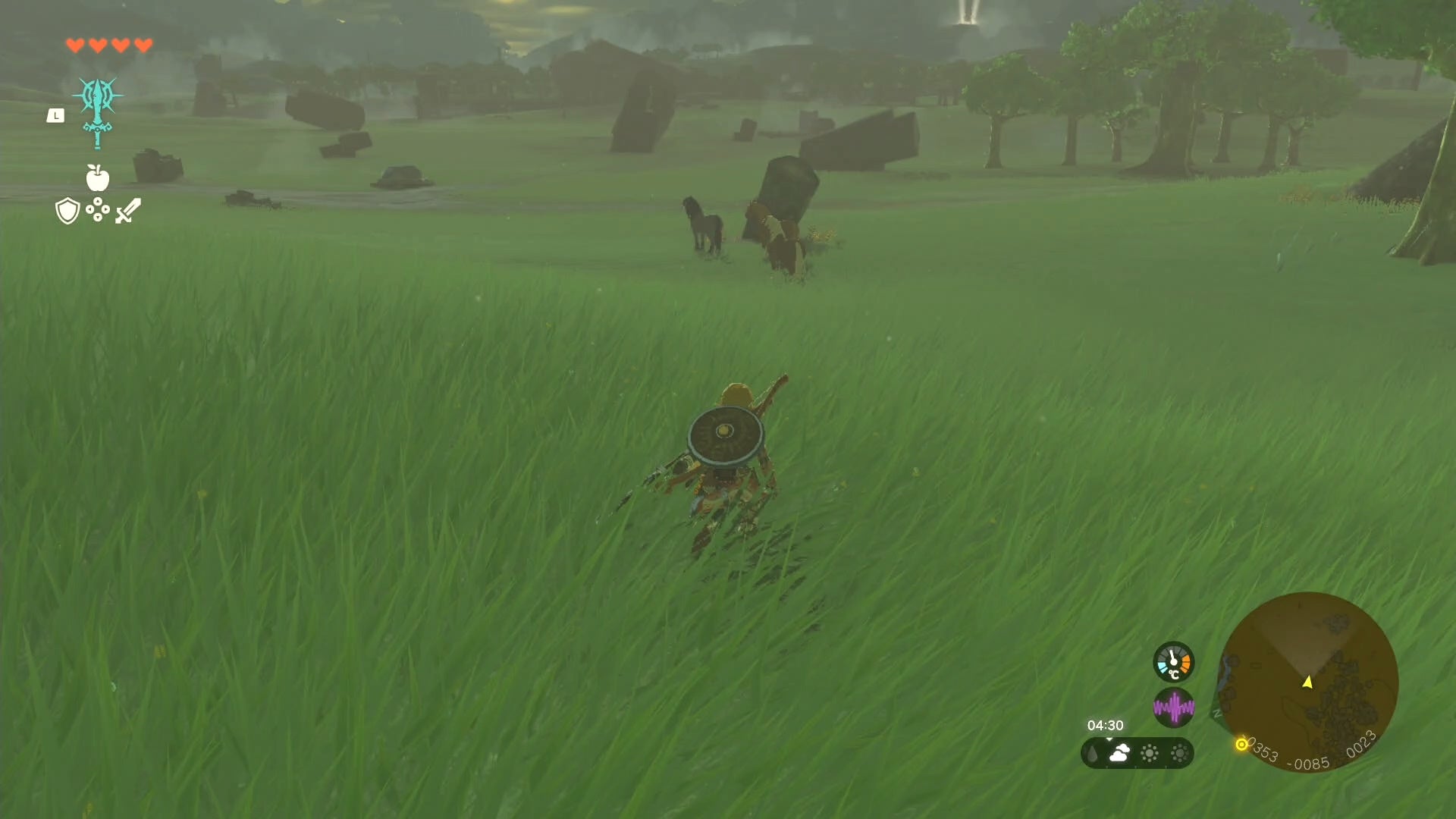 Link approaching a group of faraway horses in The Legend of Zelda: Tears of the Kingdom.