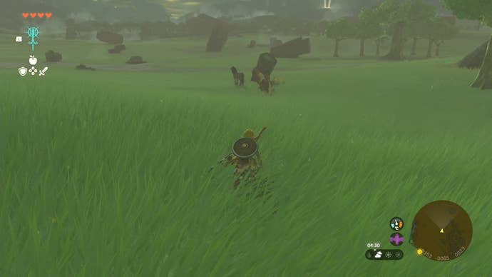 Link approaching a group of faraway horses in The Legend of Zelda: Tears of the Kingdom.