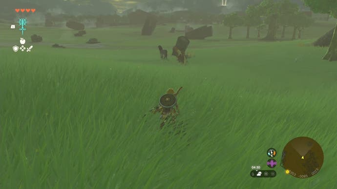 Link approaching a group of faraway horses in The Legend of Zelda: Tears of the Kingdom.