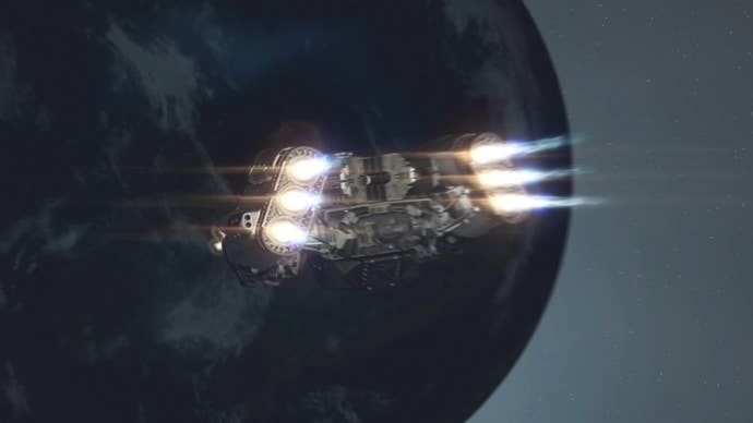 cutscene of ship grav jumping