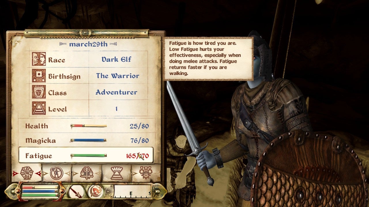 Fatigue penalty description in Oblivion.