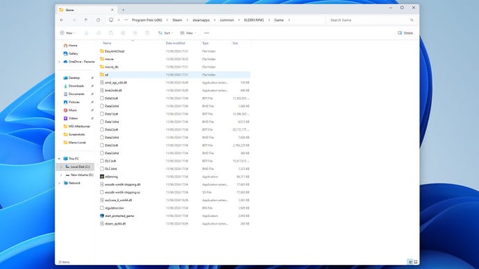 Step 4 of how to unlock the framerate in Elden Ring: In File Explorer, navigate to Elden Ring's install directory and open the Game folder.