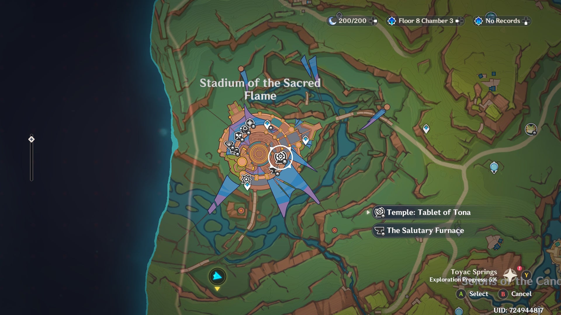 Map view of Tona&rsquo;s Flame location in Genshin Impact.